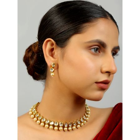 Handcrafted Kundan Pearl Drop Choker Necklace Set